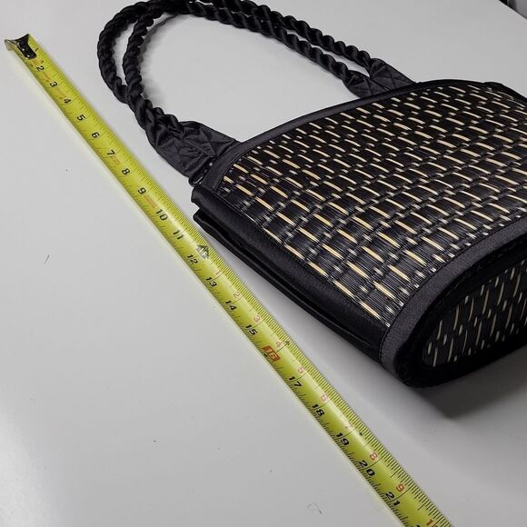 BASKETS OF CAMBODIA black tan top zip multi compartment tote bag purse LIKE NEW - Picture 3 of 16